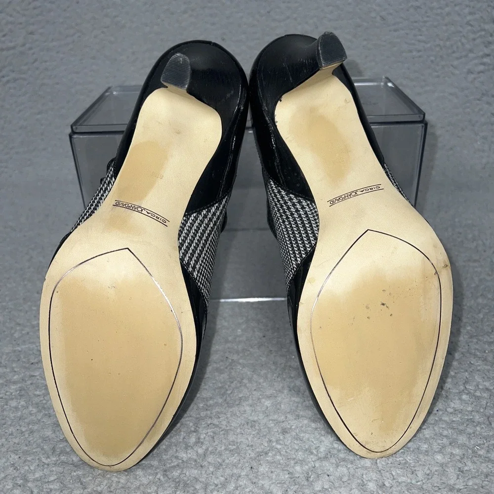 Circa Joan David Heels Women's Sz 8.5 Black‎ Patent Houndstooth T Strap Sandals